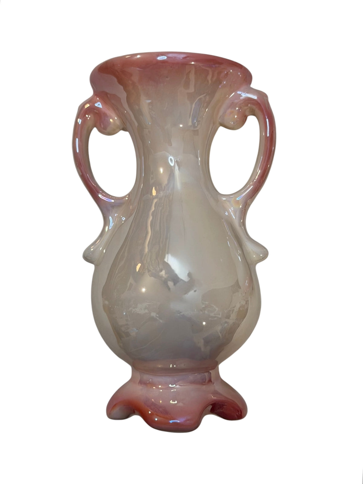 Vintage Brazilian Iridescent Lusterware Floral Pottery Set – Bud Vase & Planter