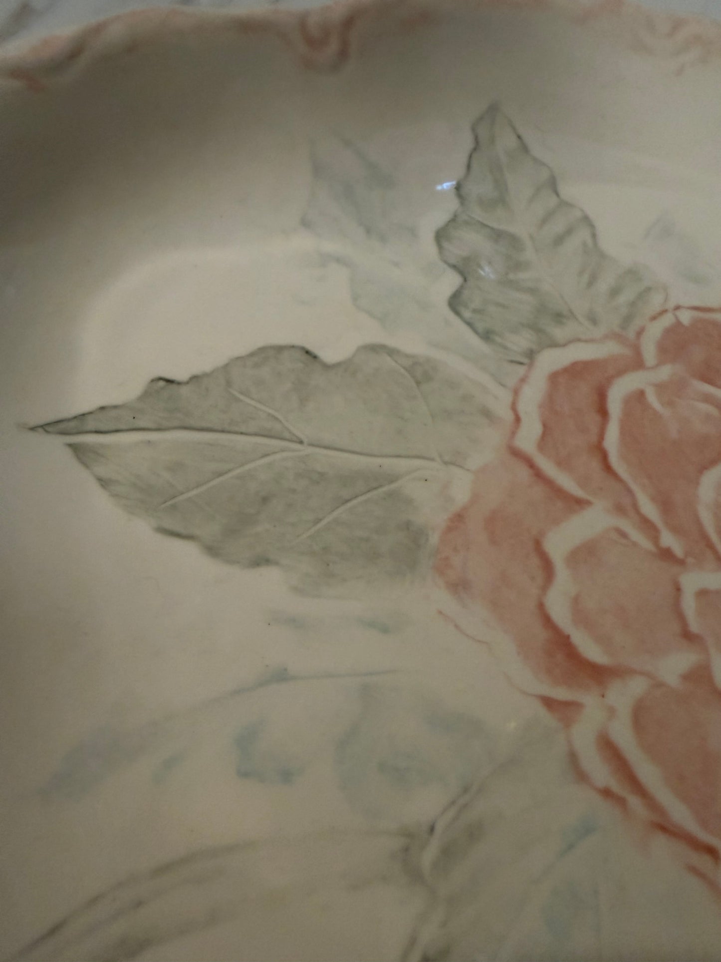 Vintage Pink and Green Floral Pottery Platter | USA Stamped | 12″ x 9″ | Possibly SCIO Pottery