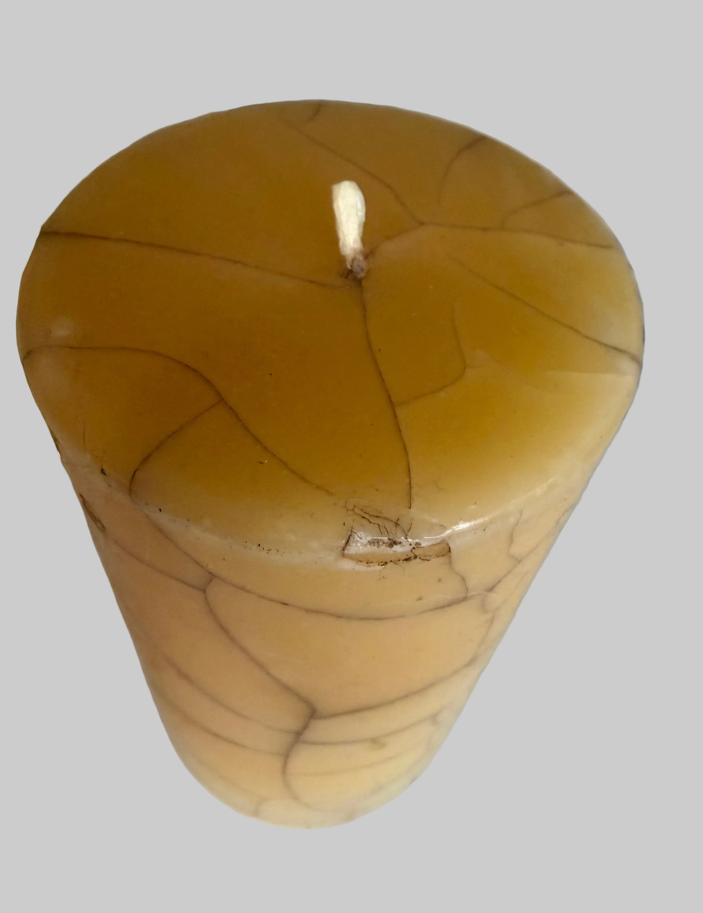 Frontgate Brass Pillar Candle Holder with Crackled Cream Candle