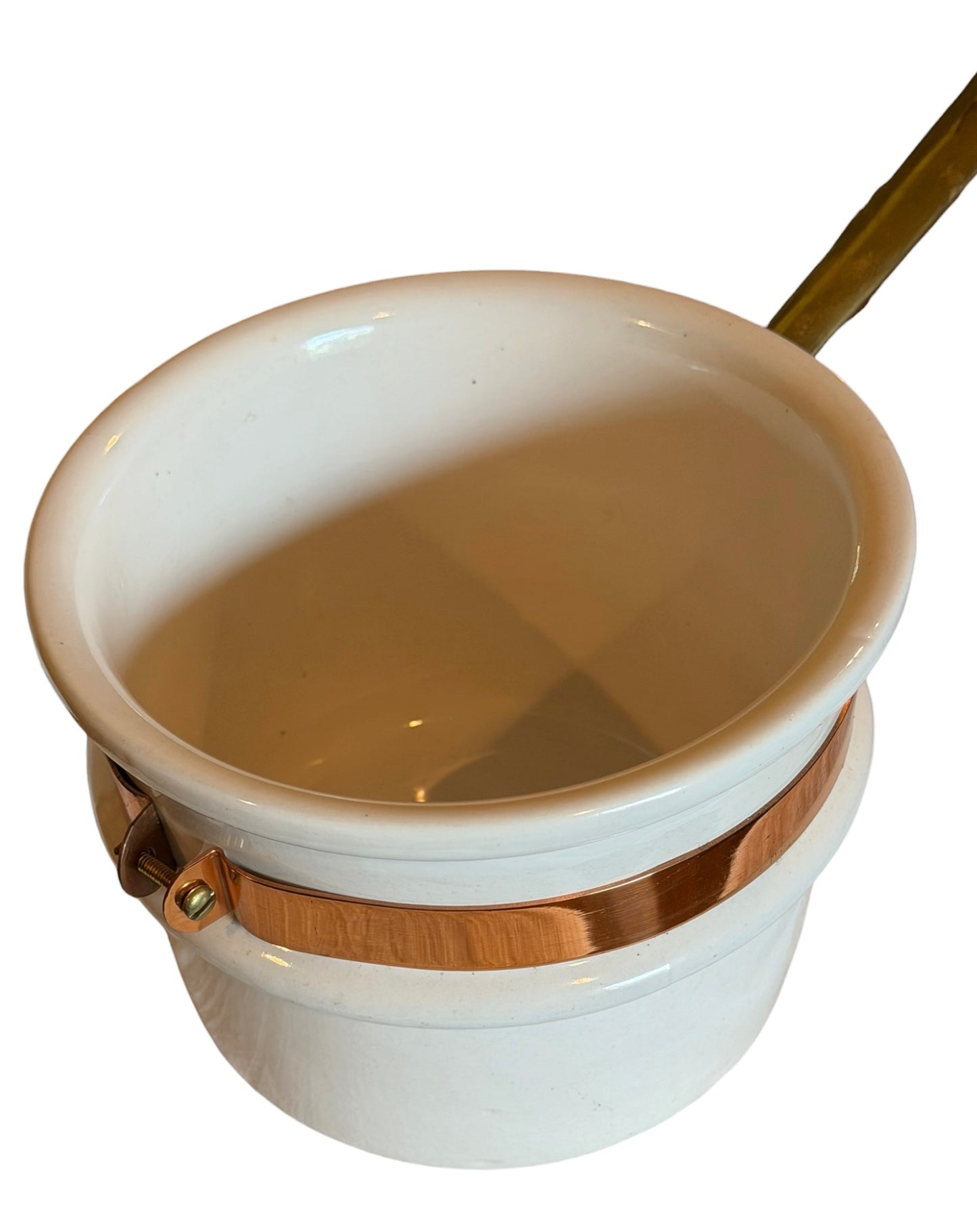 Ceramic Vintage Double Boiler Insert with Copper Band & Brass Handle