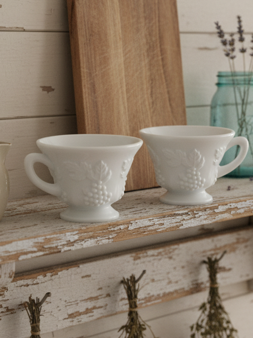 Vintage Indiana Glass Colony Harvest Milk Glass Footed Cups – Set of 4