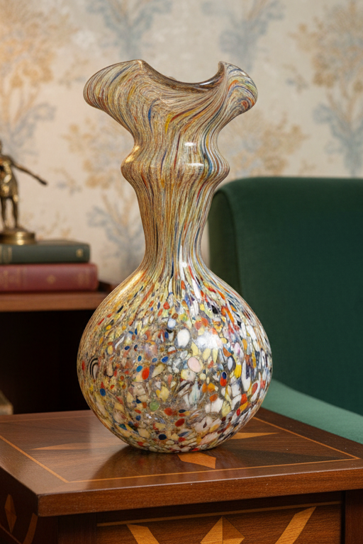 Murano Hand-Blown Art Glass Confetti Swirl Vase (Vetreria Riunite Vecchia Murano)