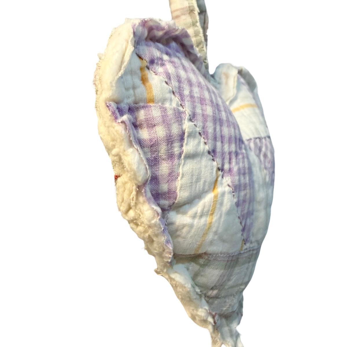 Handmade Vintage Quilted Heart Pillow | Purple Gingham & Plaid Patchwork Shelf Sitter | Cottagecore Farmhouse Decor