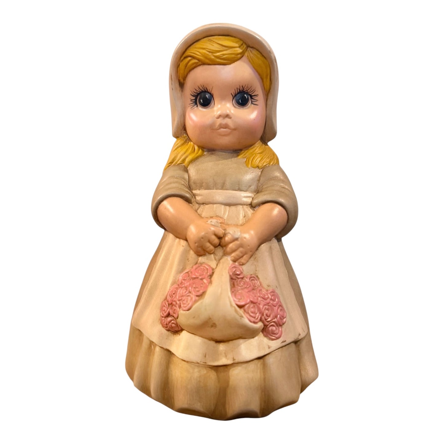 Vintage Hand-Painted Ceramic Girl Figurine | Cottagecore Fall Decor | 1987 | 10”