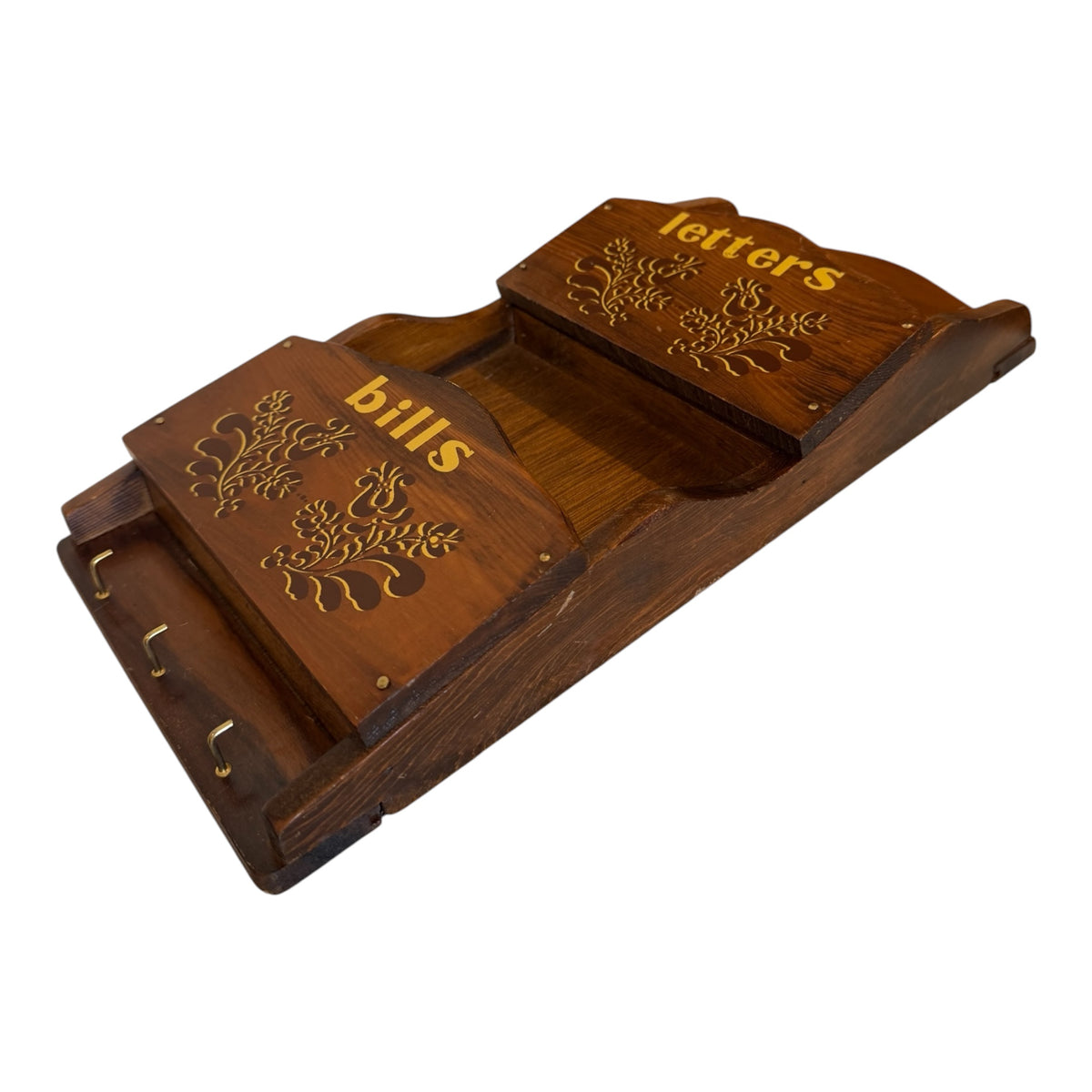 Wooden Letters & Bills Wall Organizer with Key Hooks – Vintage Mail Holder