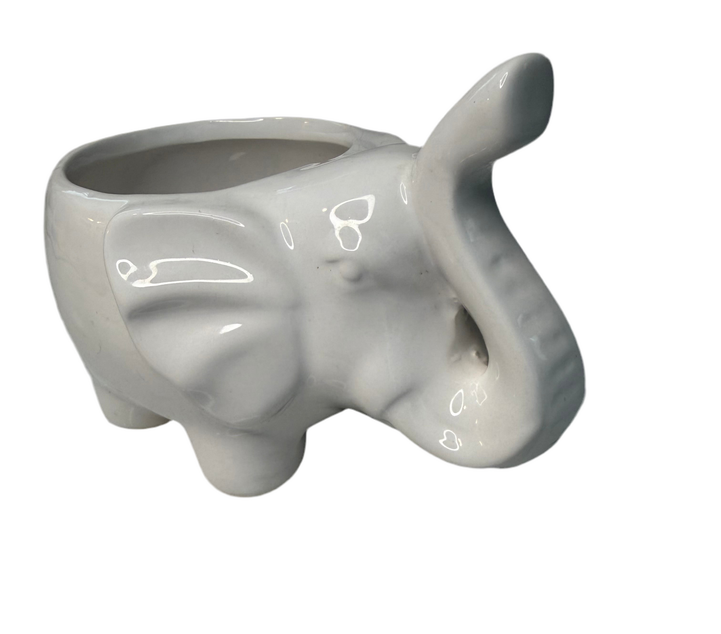 White Ceramic Elephant Planter – Small Succulent Pot or Desk Organizer