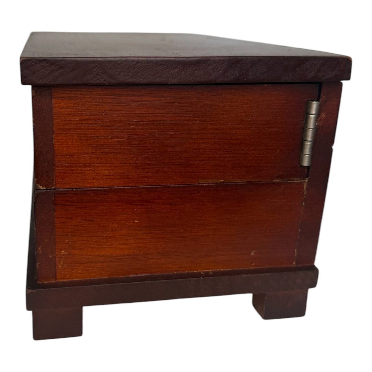 Vintage Cherry-Tone Wooden Jewelry Box with Swing-Out Compartments - Riser