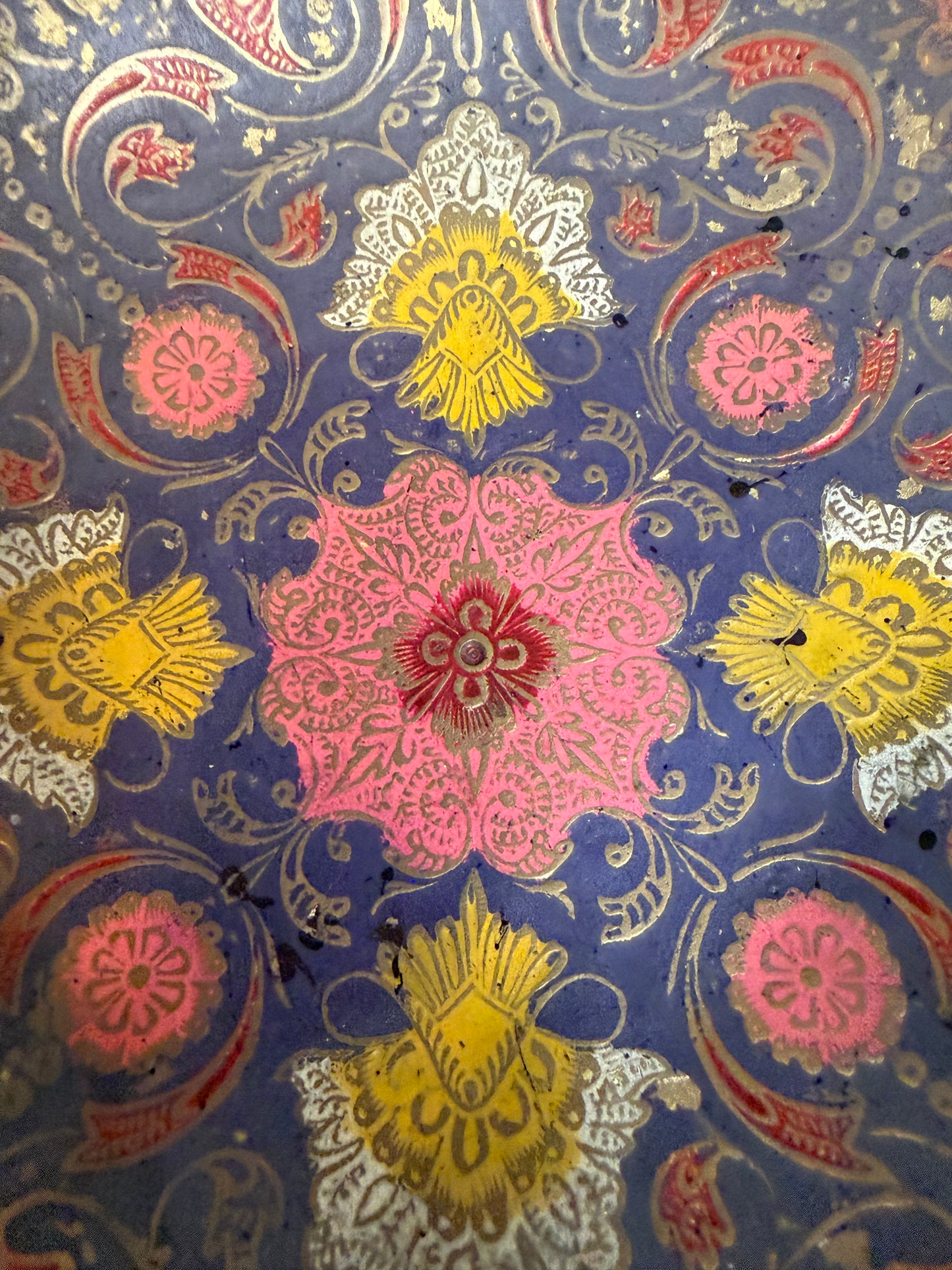 Vintage Brass Enameled Footed Bowl with Floral Design