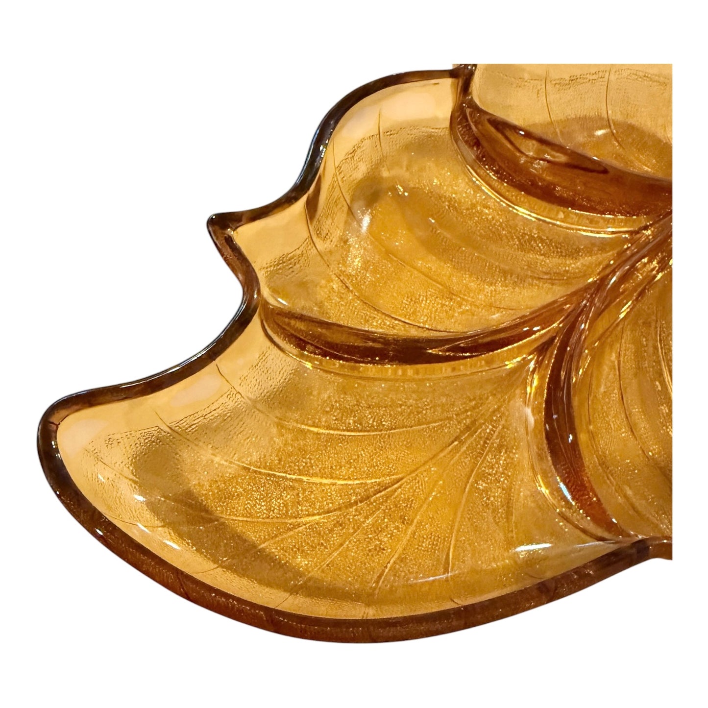 Viking Glass Vintage Divided Leaf Tray | Golden Amber Mid-Century Modern Serving Dish