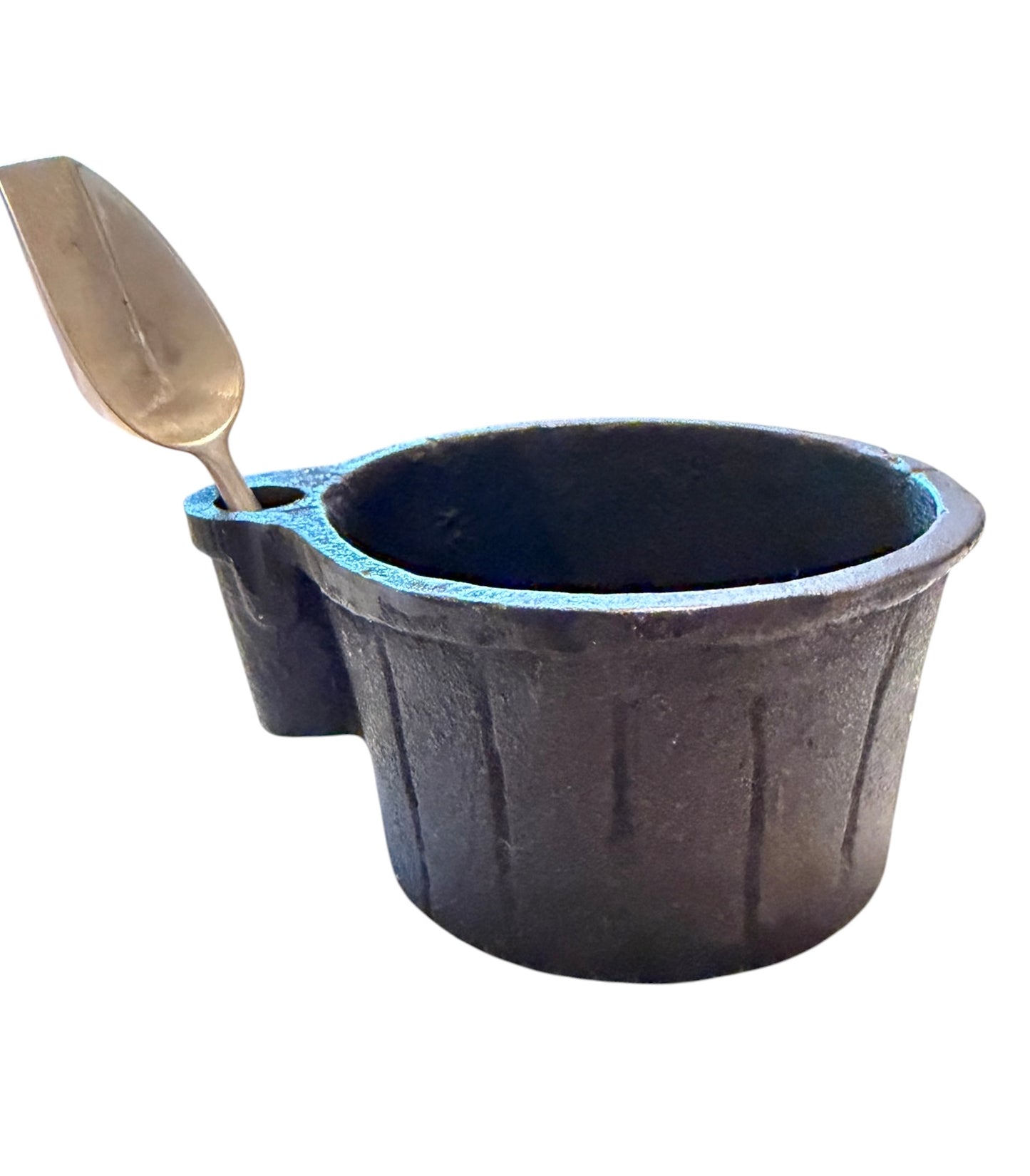 Cast Iron Vintage Salt Cellar with Spoon | Rustic Kitchen Salt Pig