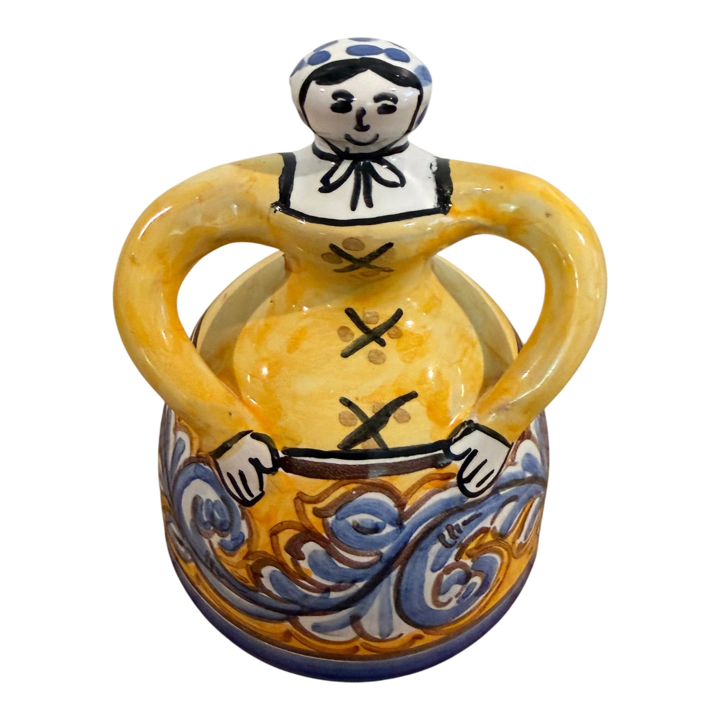 Hand-Painted Vintage Talavera Ceramic Señorita Dinner Bell – España | Majolica Folk Art