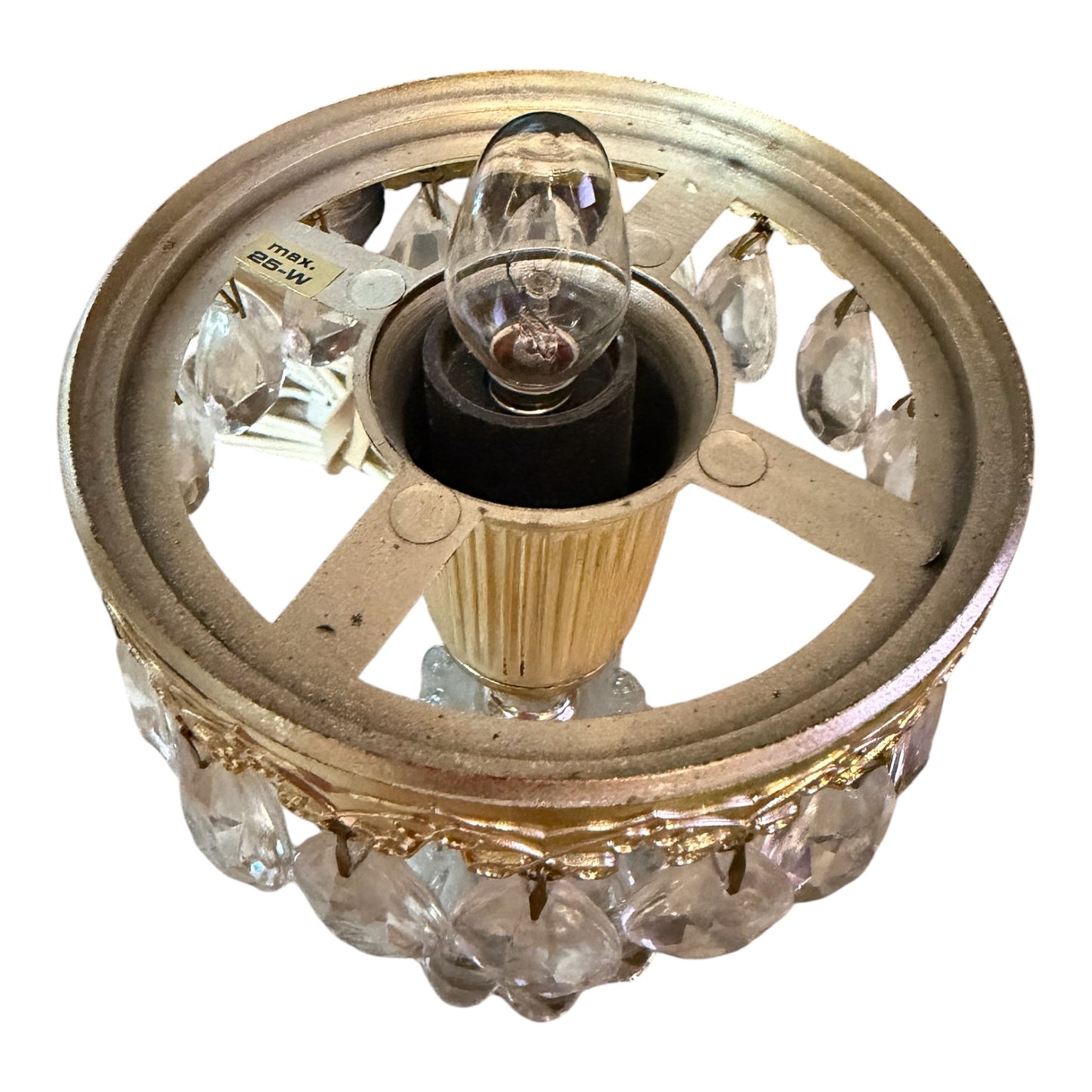 Michelotti Boudoir Vintage Lamp | Cranberry Pink Glass, Crystal Prisms, Mid-Century Holland Accent Lamp