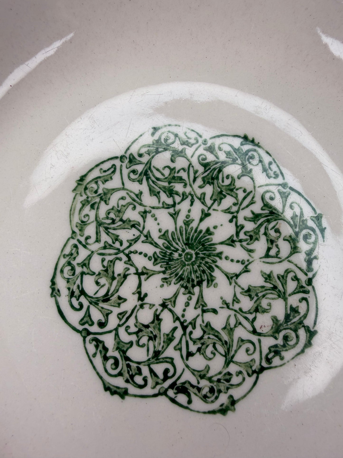 Vintage Ceramic Serving Bowl – Embossed Relief with Stenciled Design