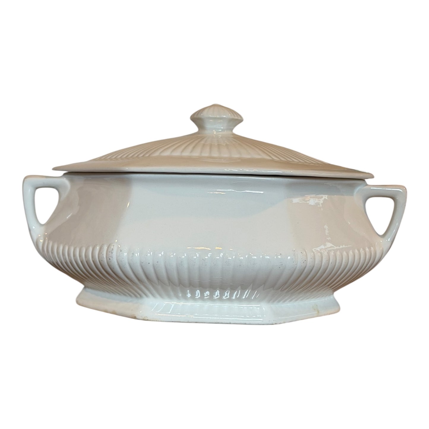 Adams Real English Ironstone Vintage Covered Vegetable Tureen – Cream White Ribbed Serving Dish – England