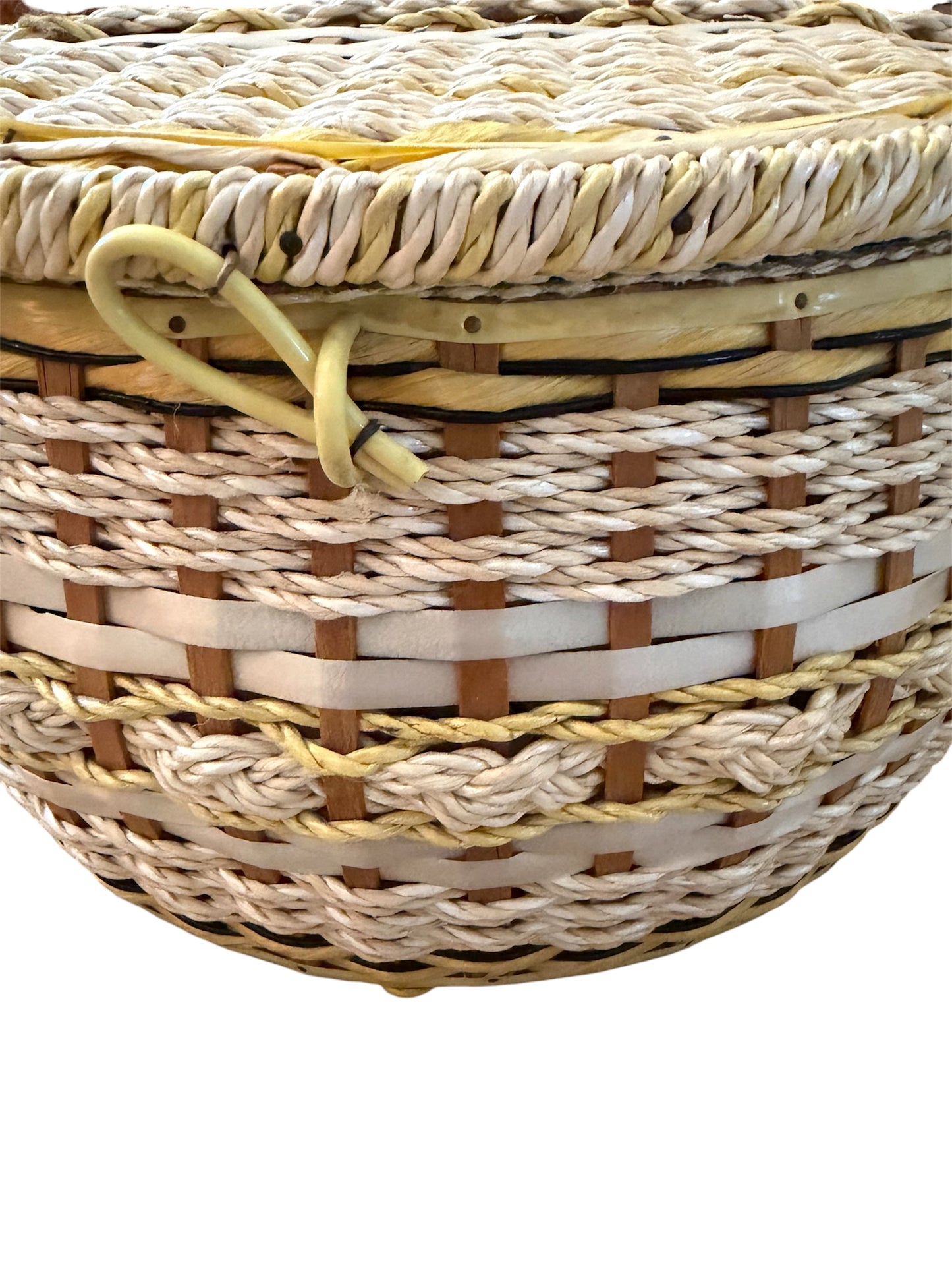 Vintage Woven Sewing Basket - Mid-Century Craft Storage Treasure