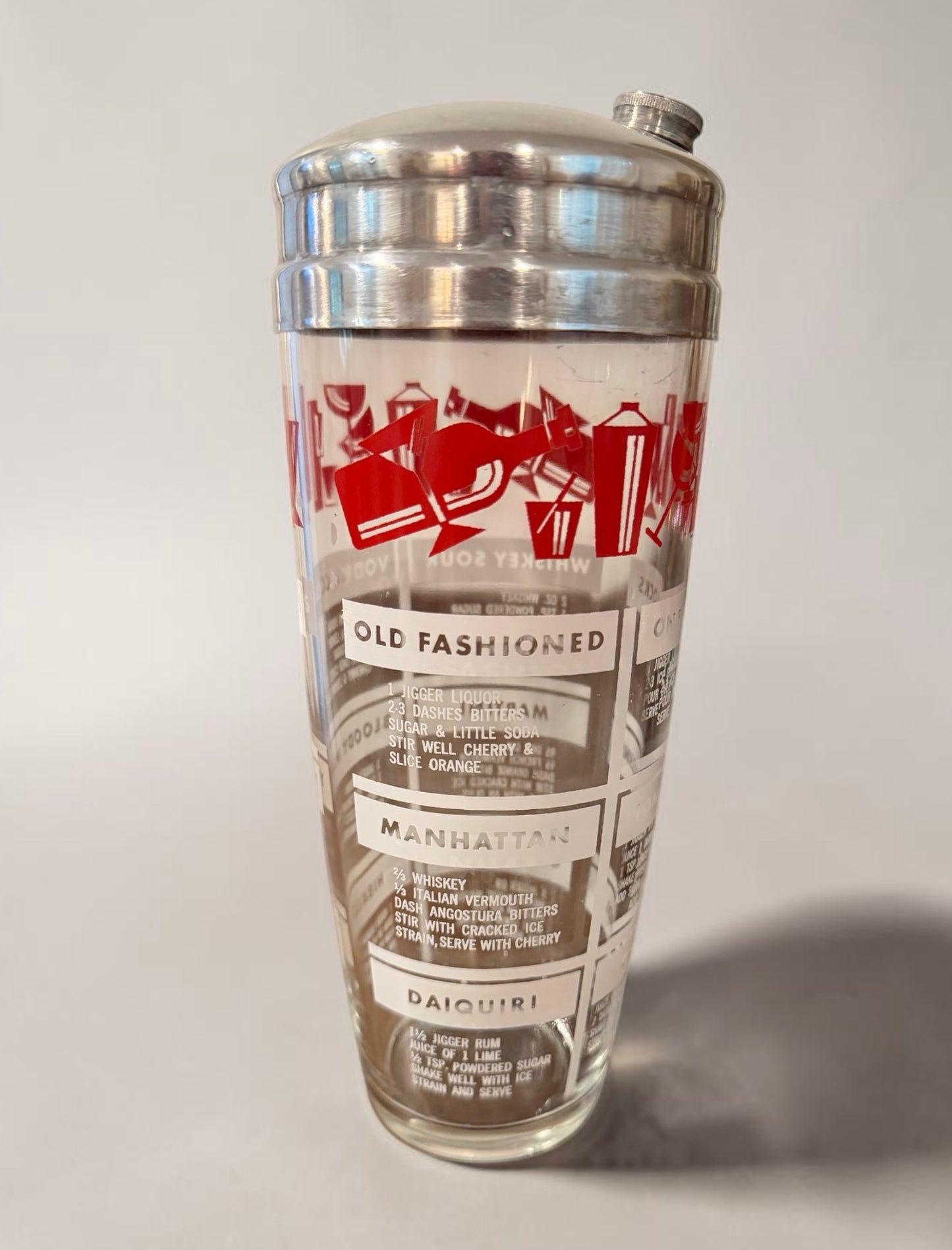 Mid-Century Modern Recipe Cocktail Shaker – Hazel-Atlas Style Barware | Retro Glass Mixer