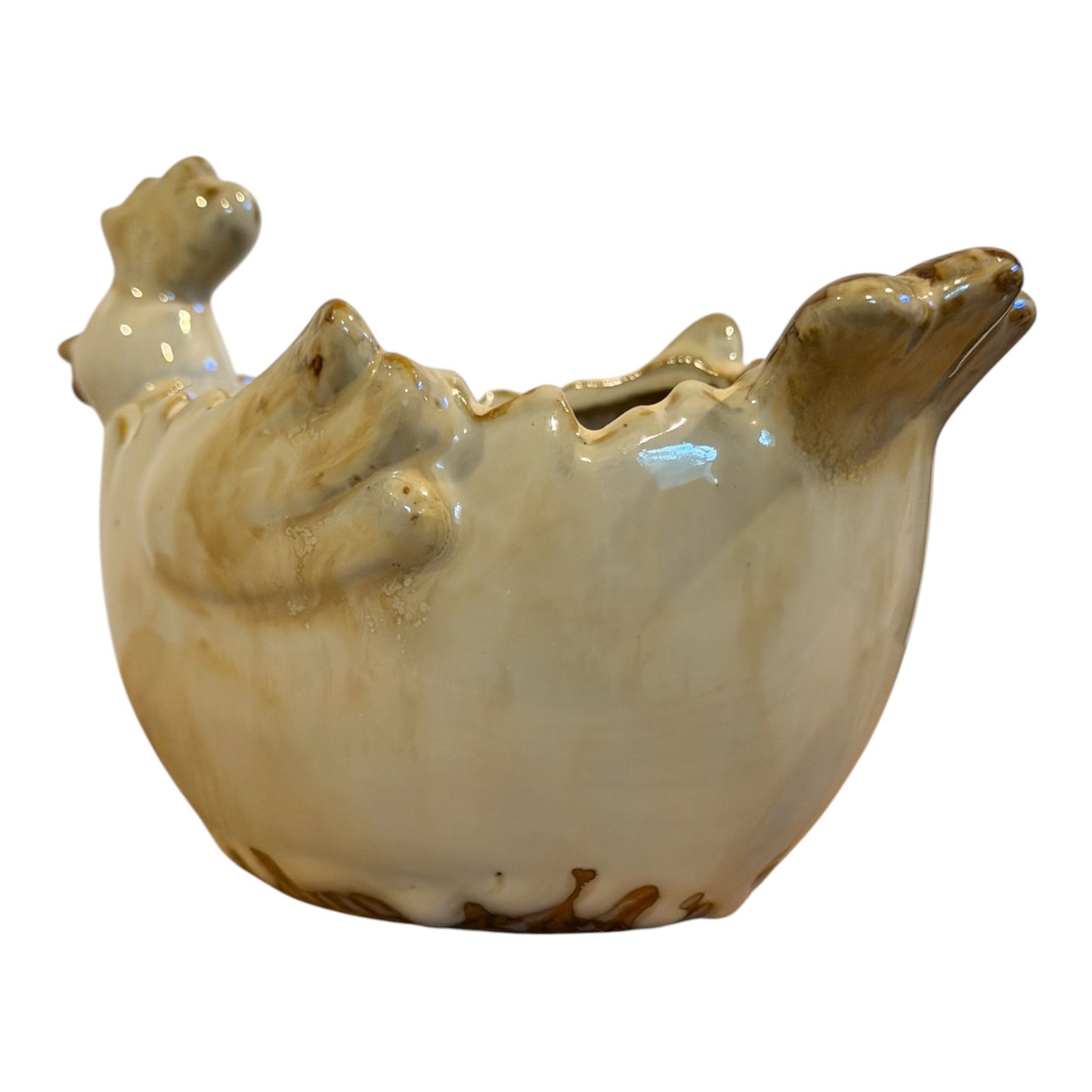Ceramic Chicken Vintage or Vintage Style Egg Holder / Planter / Catch-All – Drip Glaze