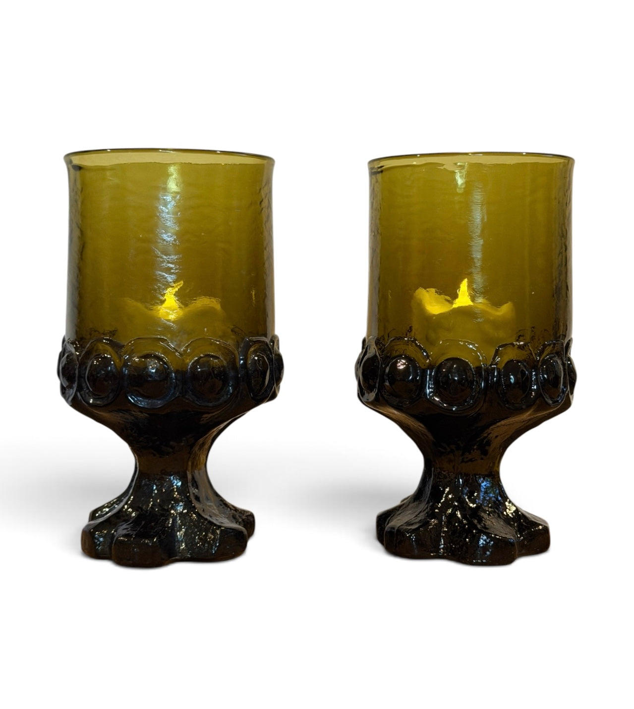Vintage Tiffin Franciscan Madeira Olive Green Footed Glasses Set of 2 | Includes Tealights | Mid Century