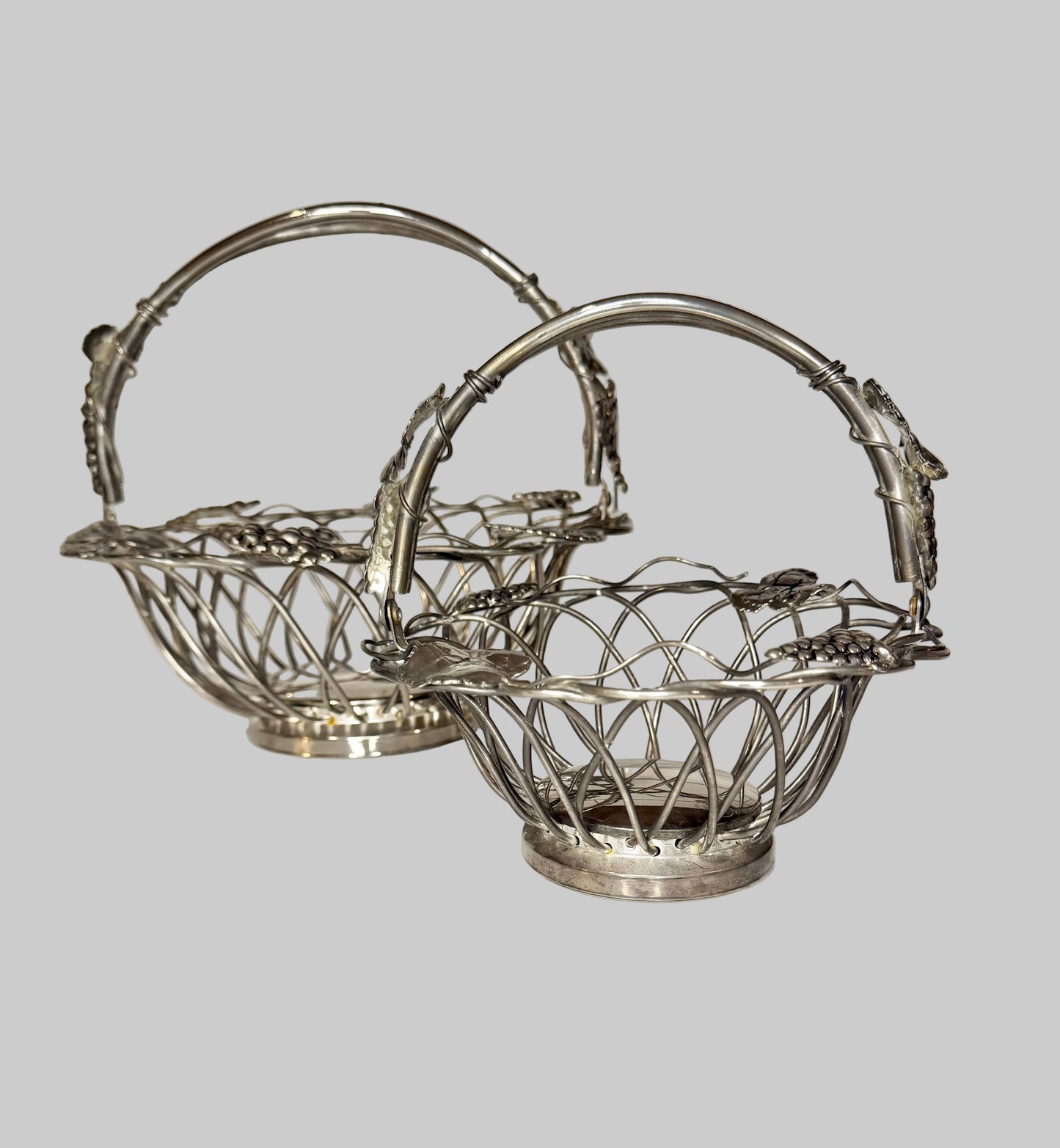 Set of 2 - Vintage Godinger Silver-Plated Grapevine Wire Baskets