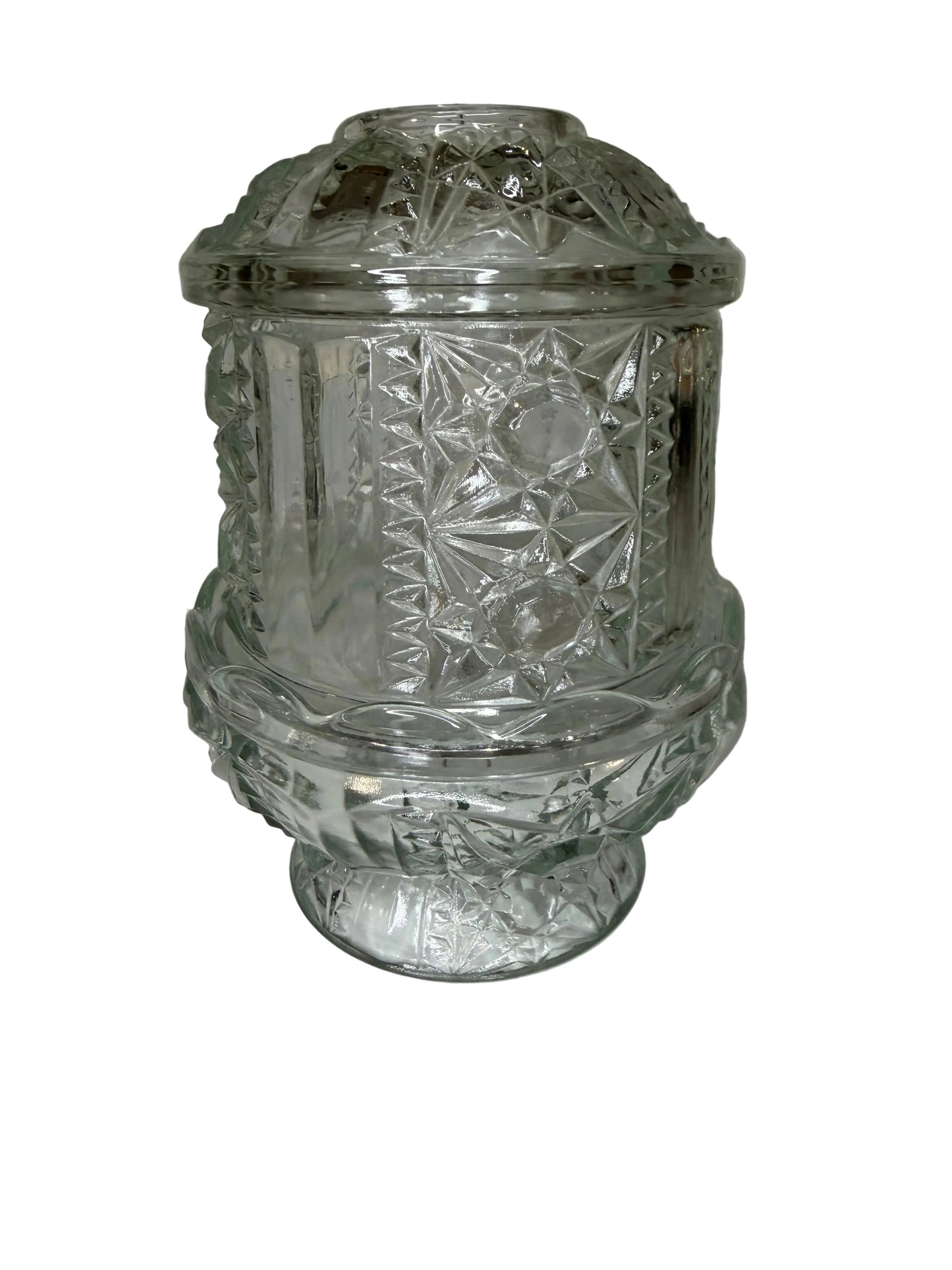 Vintage Indiana Glass “Stars and Bars” Fairy Lamp | Clear Pressed Glass – 2 Piece – 1960s