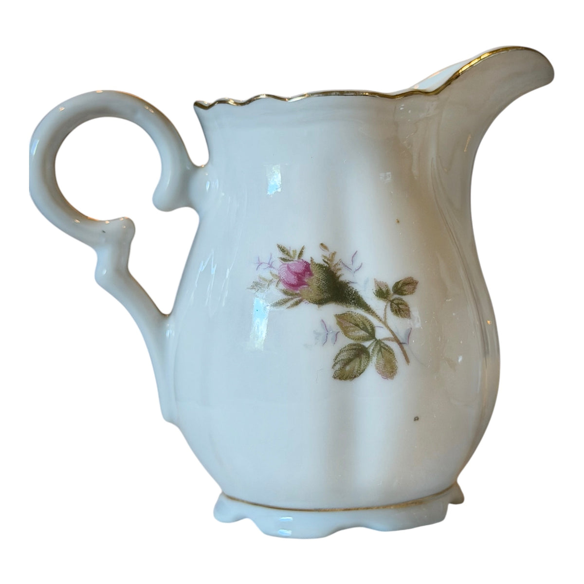 Moss Rose Vintage Porcelain Creamer & Lidded Sugar Bowl Set | Pink Roses Gold Trim