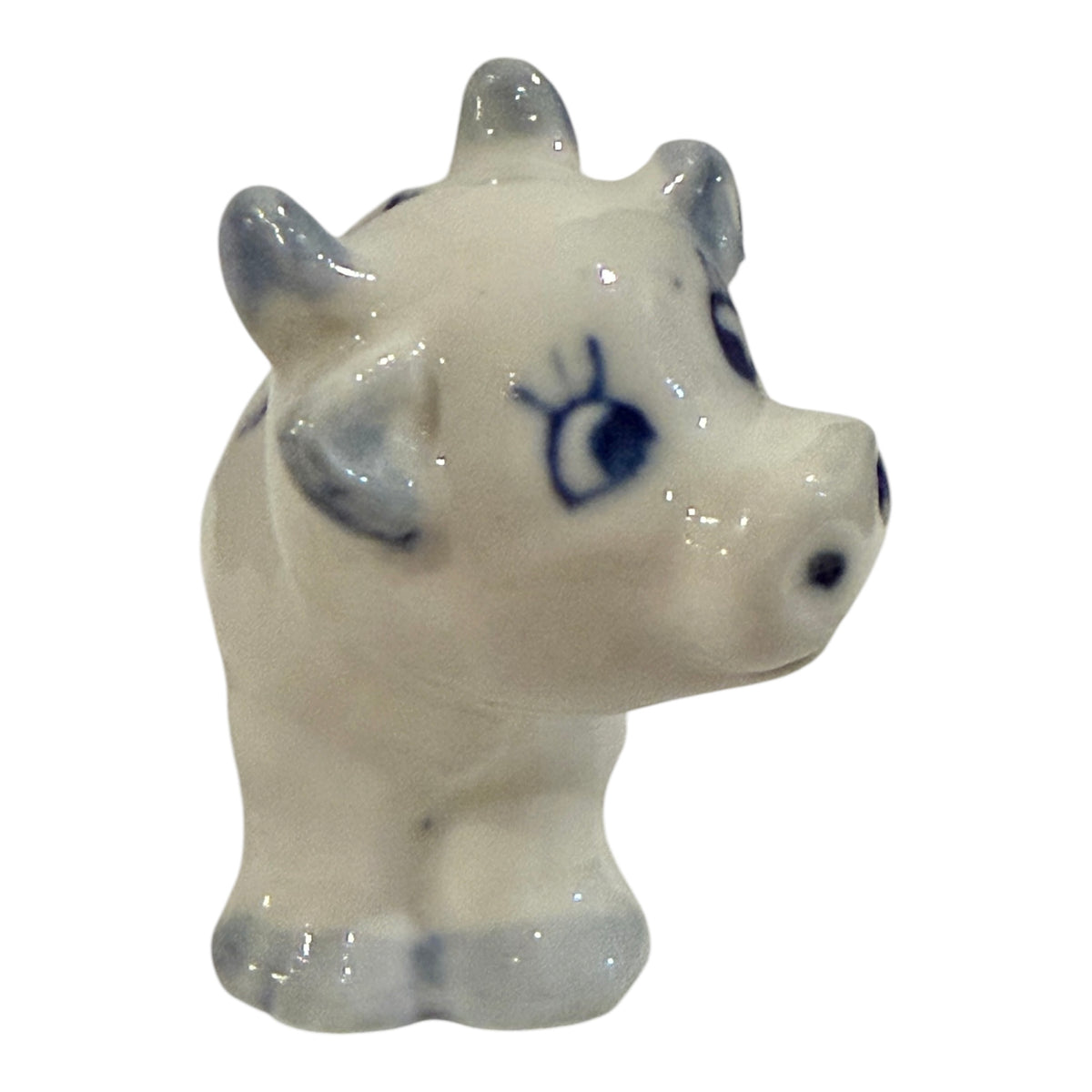 Delft Blue Style Vintage Ceramic Cow Figurine – Blue & White Miniature Floral Ceramic Cow Figurine