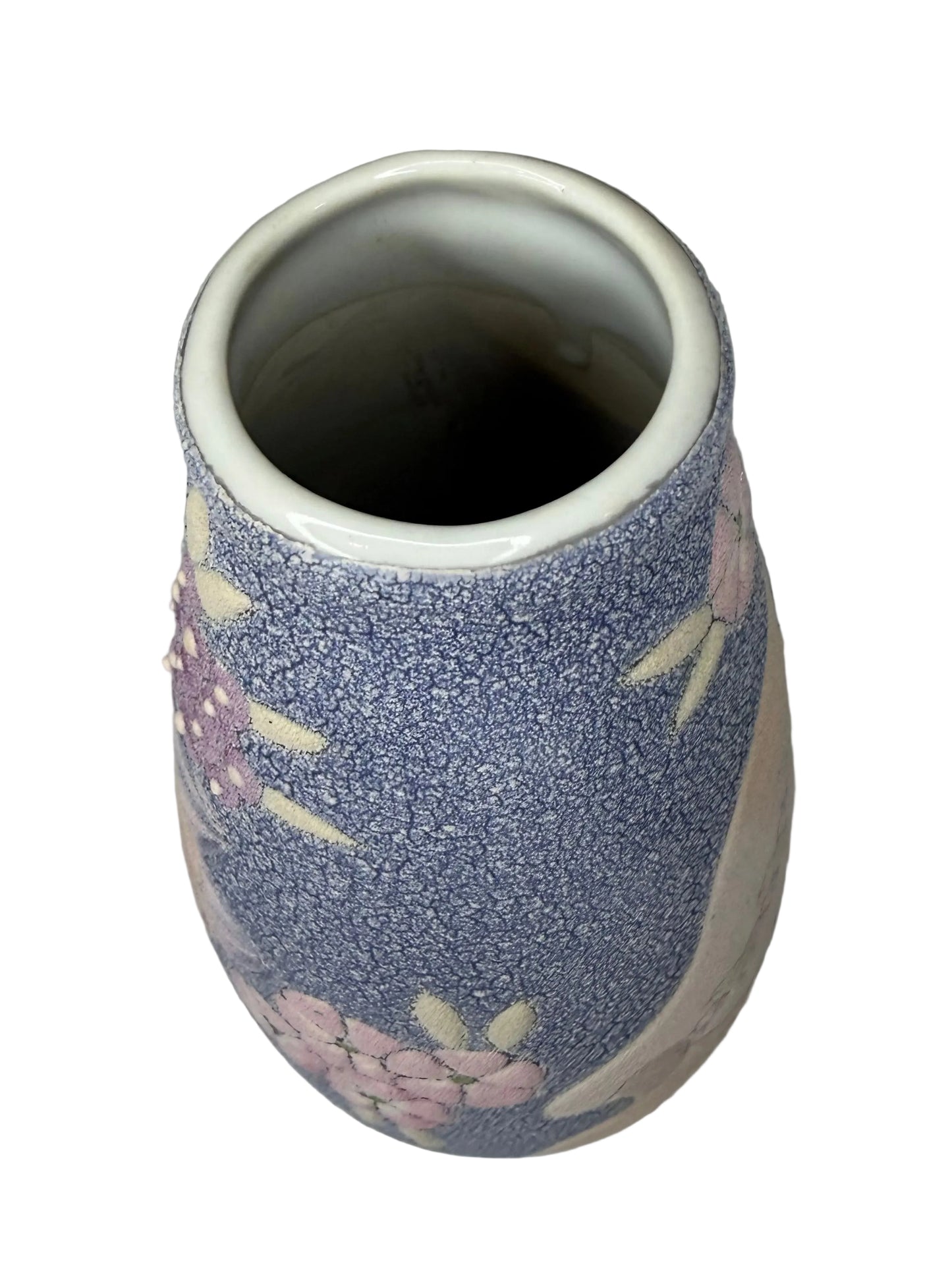 Vintage High-Relief Ceramic Vase – Hand-Painted Floral & Fruit Design