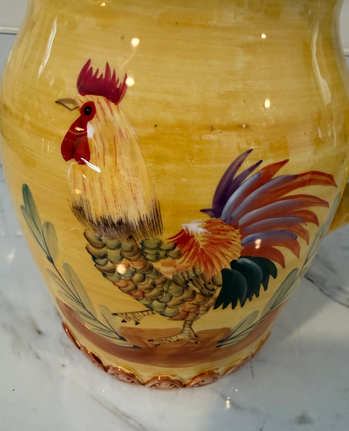 Vintage Italian Style Ceramic Rooster Pitcher – Yellow Farmhouse Good Luck Jug