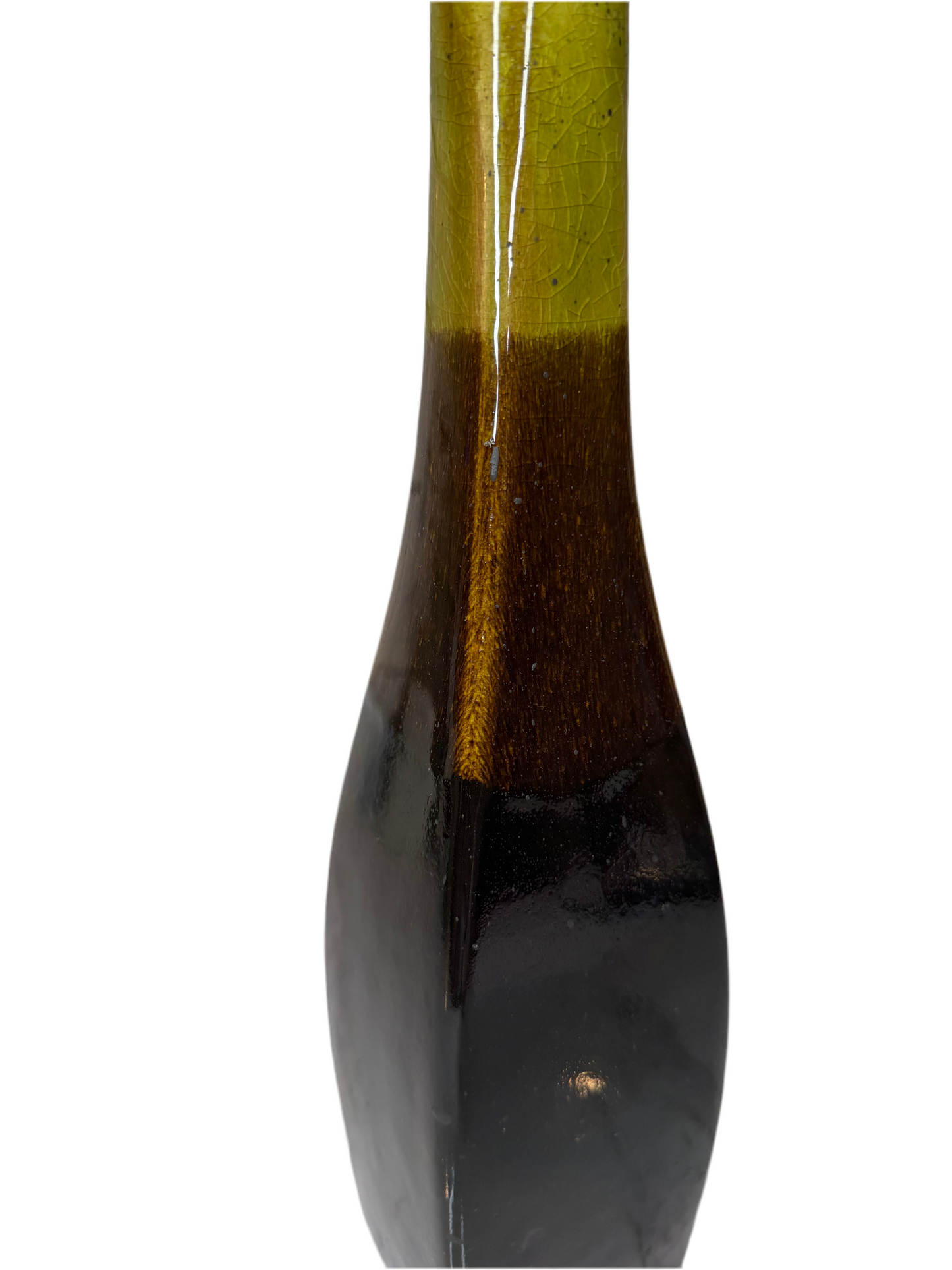 Mid-Century Green & Brown Drip Glaze Ceramic Vase | California Art Pottery