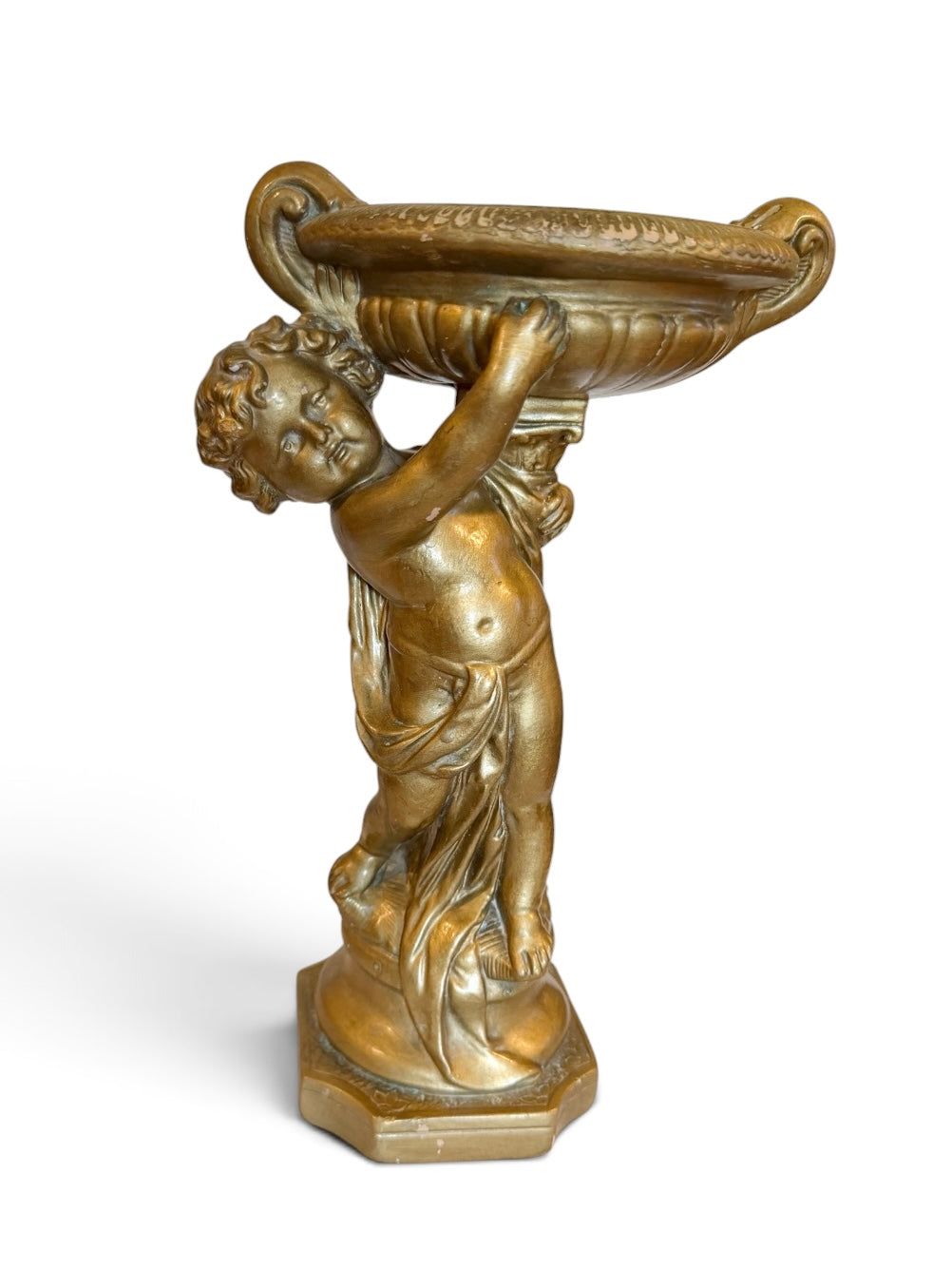 1950s–60s Alexander Backer ABCO Gold Chalkware Cherub Compote – 11.5”