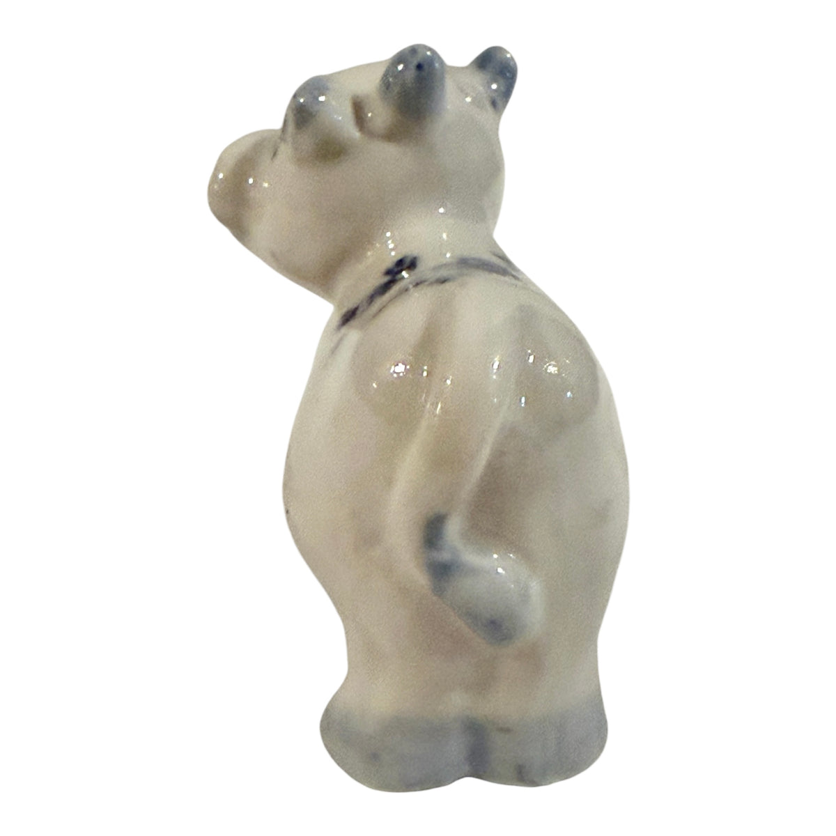 Delft Blue Style Vintage Ceramic Cow Figurine – Blue & White Miniature Floral Ceramic Cow Figurine