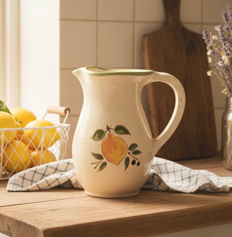 Ceràmiques Pantaleu Hand-Painted Fruit Pitcher Earthenware Clay– Spanish Pottery, French Country Decor