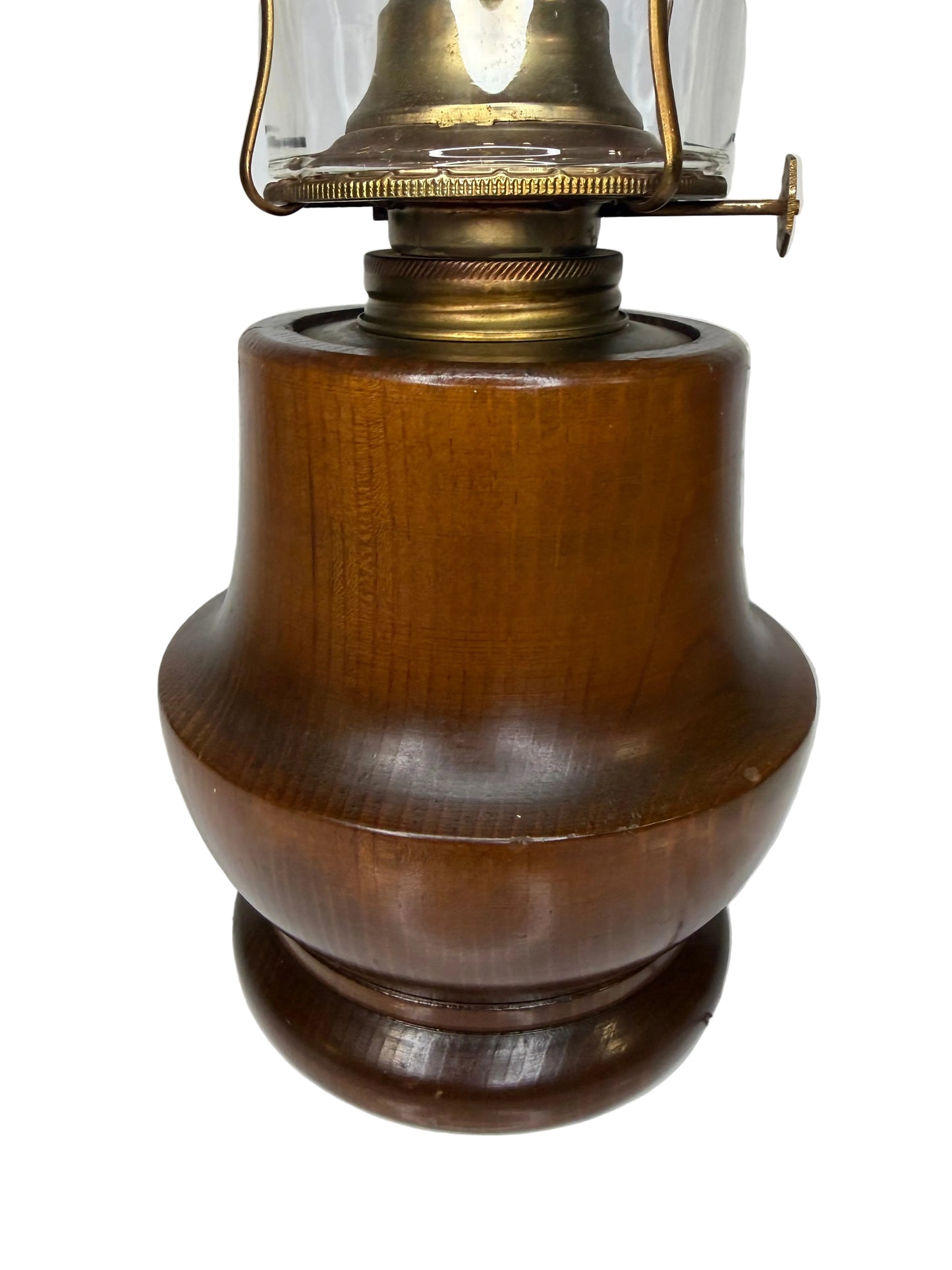Vintage Wood Oil / Kerosene Hurricane Lamp – Glass Chimney & Wooden Base