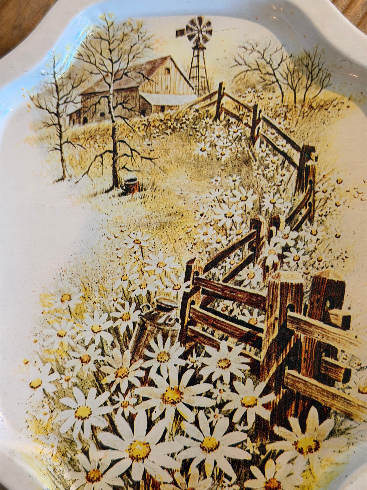 Lithographed Metal Tray – Vintage Farmhouse Countryside Scene