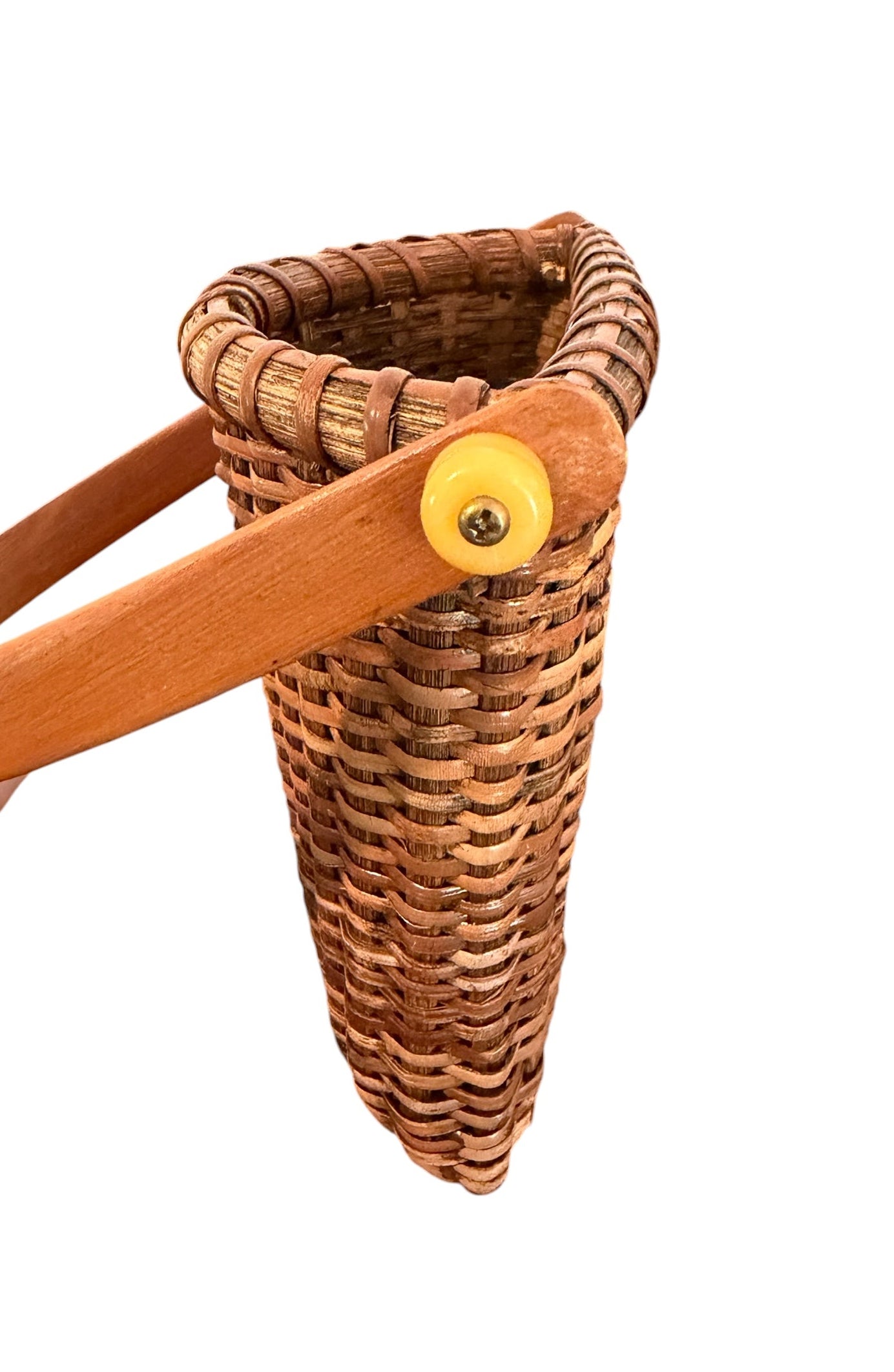 Woven Wicker Gathering Vintage Basket with Wooden Handle | Nantucket-Style Storage Basket