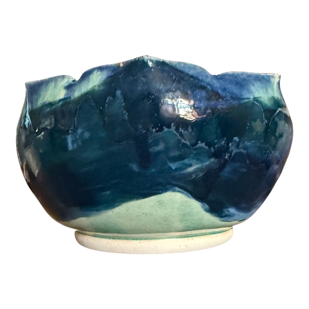Hand-Thrown Studio Art Pottery Bowl – Blue & Green Reactive Drip Glaze Stoneware