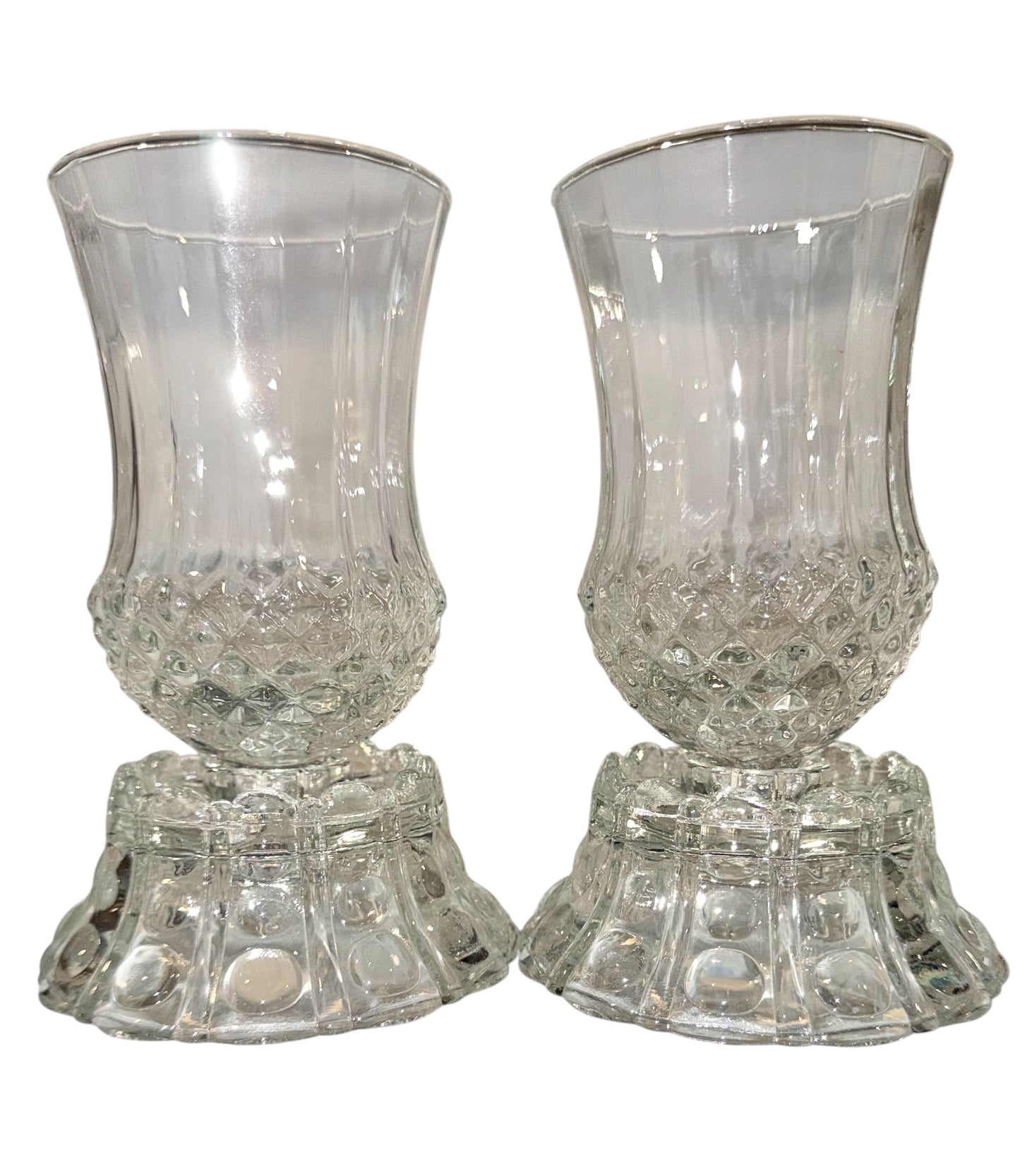 Two-Piece Vintage Clear Glass Hurricane Candle Lamp with Pink Votives