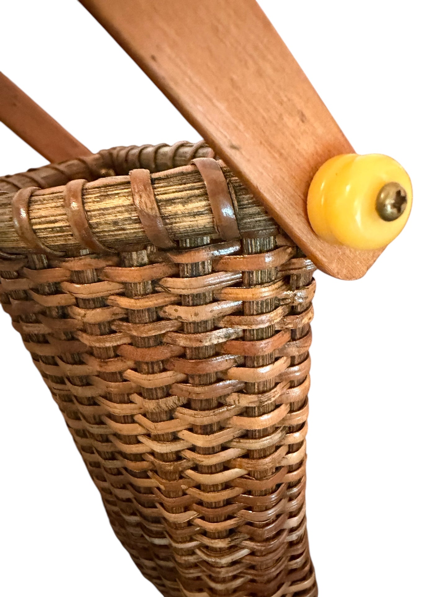 Woven Wicker Gathering Vintage Basket with Wooden Handle | Nantucket-Style Storage Basket