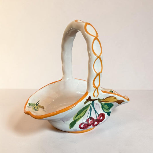 Hand-Painted Vintage Ceramic Basket – Italian Majolica Style Decorative Bowl