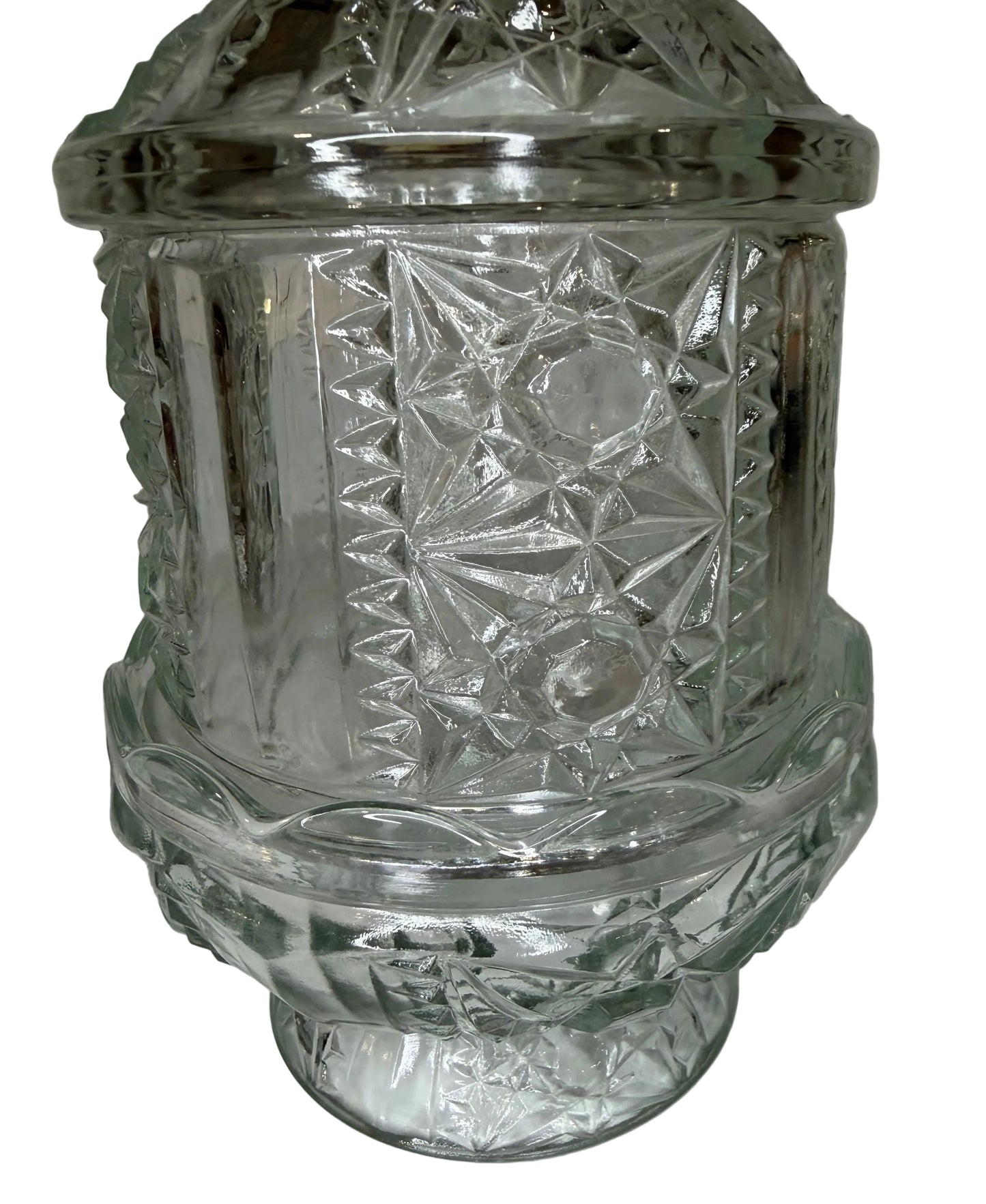 Vintage Indiana Glass “Stars and Bars” Fairy Lamp | Clear Pressed Glass – 2 Piece – 1960s