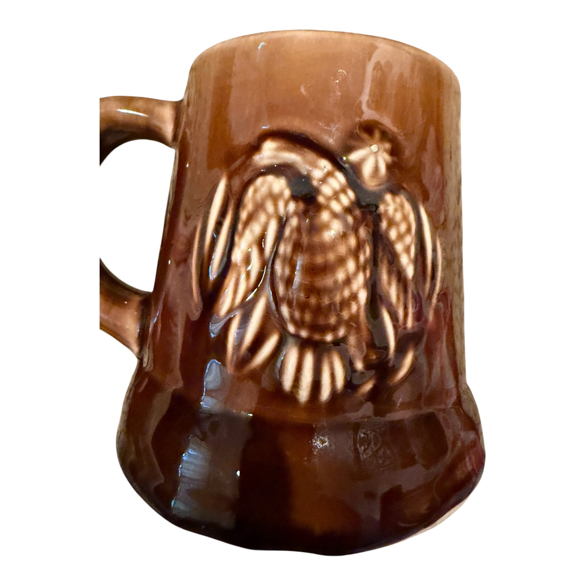 Vintage Brown Stoneware Eagle Mug – 1970s Americana Tavernware