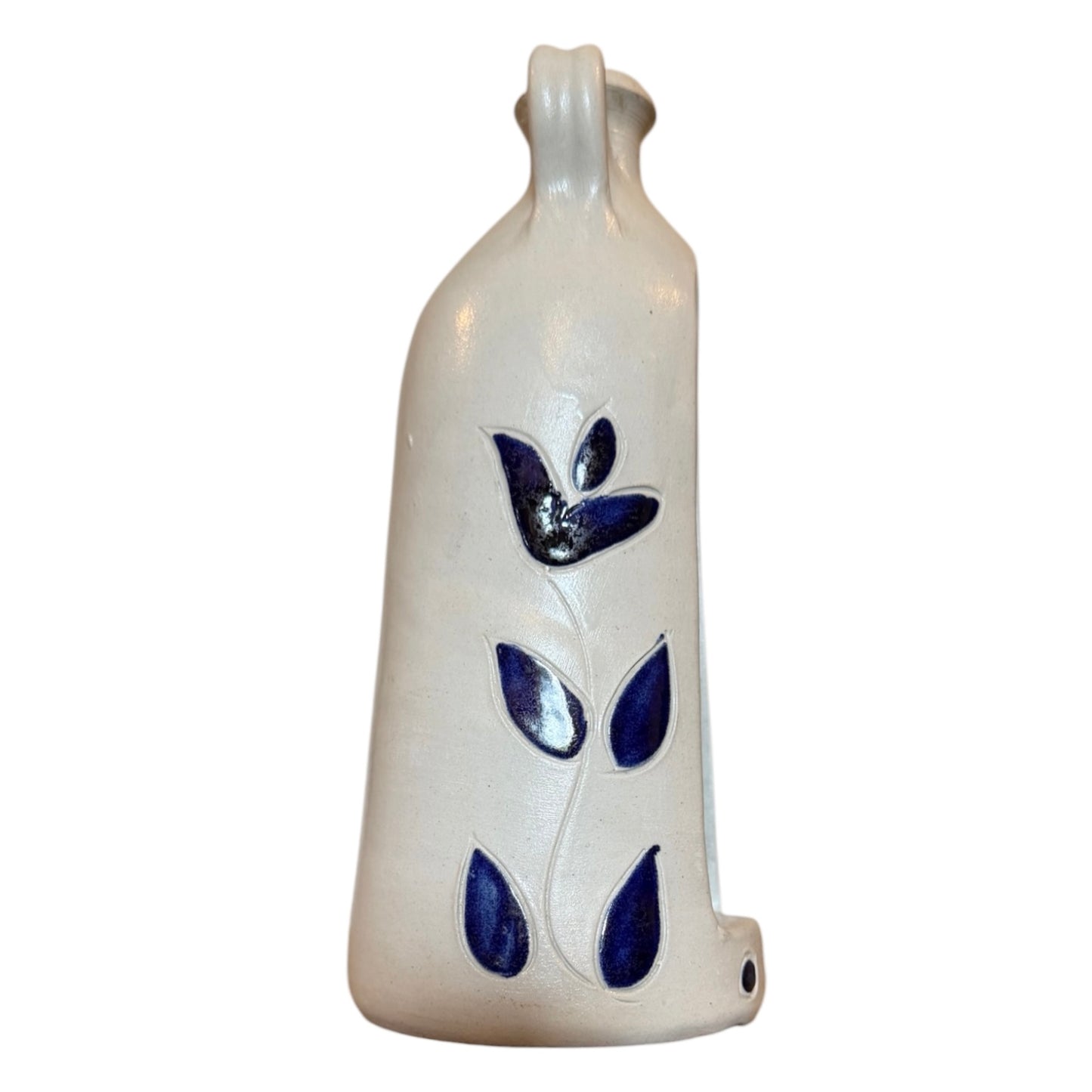 Williamsburg Pottery Salt Glaze Stoneware Colonial Jug Candle Holder | Cobalt Blue Hand-Painted Decor | Virginia Pottery