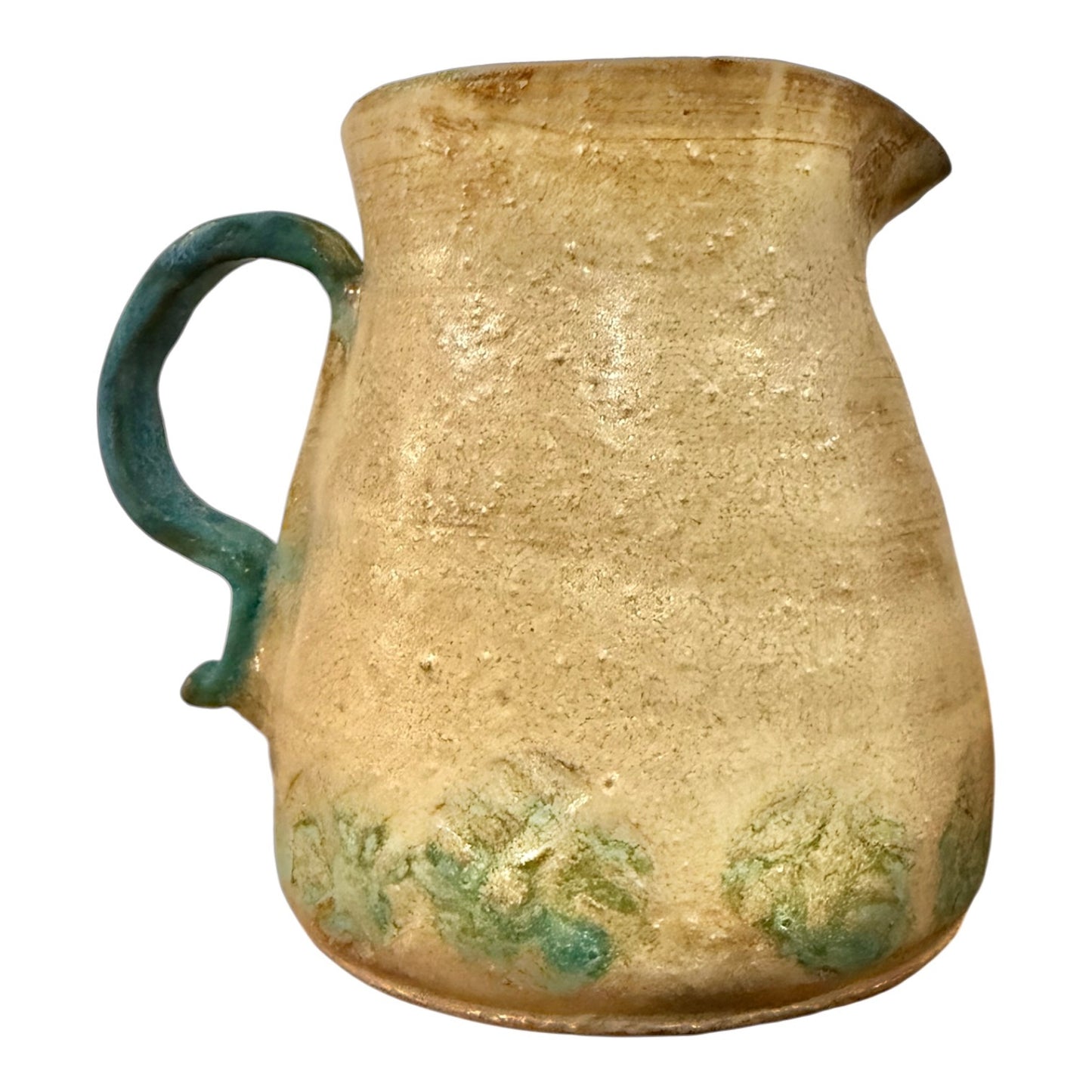Studio Pottery Pitcher | Vintage Handcrafted Stoneware with Teal Glaze Accent