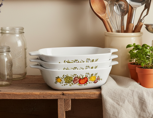 CorningWare “Spice O’ Life” Vintage Petite Pans – Set of 3 | French Spice Pattern | 1970s–80s Kitchen Classic