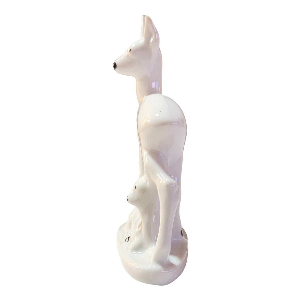 White Vintage Porcelain Doe & Fawn Figurine | Mid-Century Deer