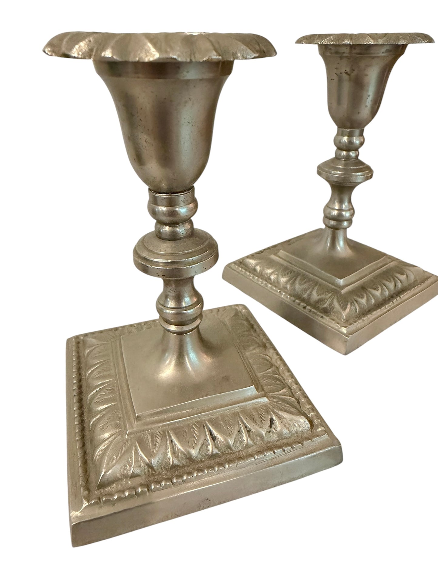 Pewter Antique/Vintage Candlestick – Fluted Petal Capital - Pair