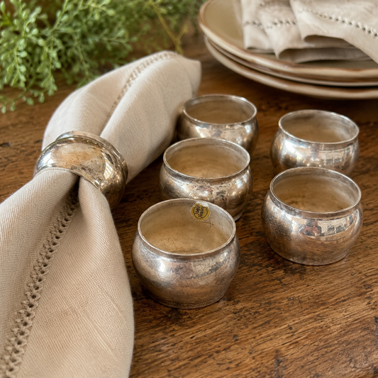 Elder-Beerman Department Store Vintage Silver-Plated Napkin Rings Set of 6 | 1960s–70s Tableware