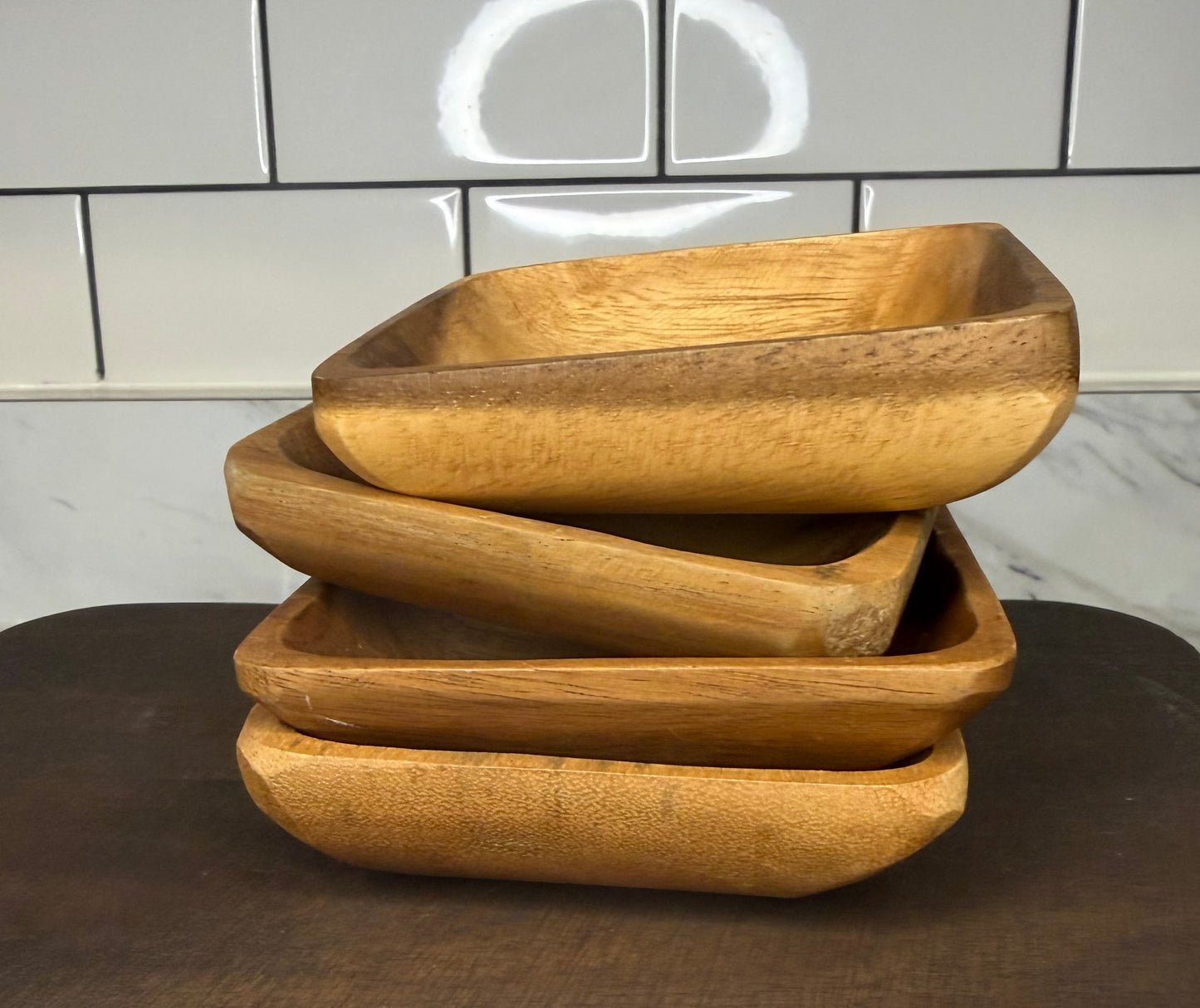Vintage Wooden Dipping Bowls - Set of 4 - 4” x 4”
