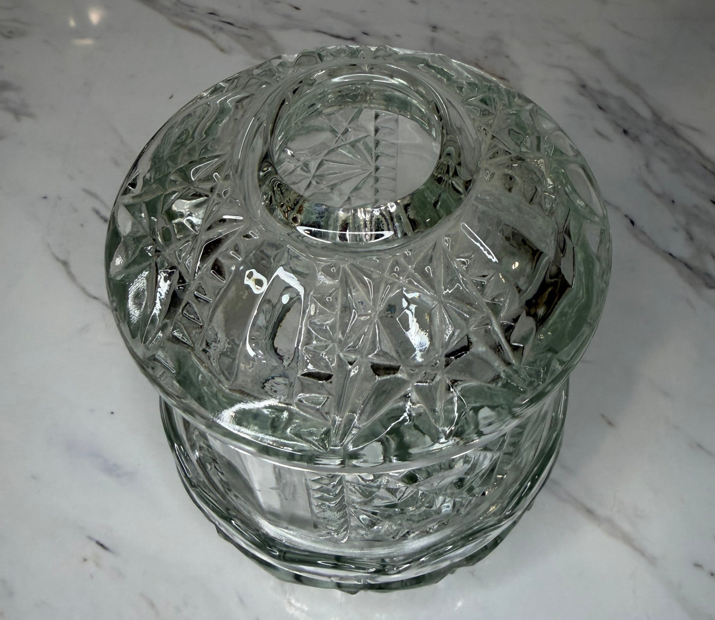 Vintage Indiana Glass “Stars and Bars” Fairy Lamp | Clear Pressed Glass – 2 Piece – 1960s