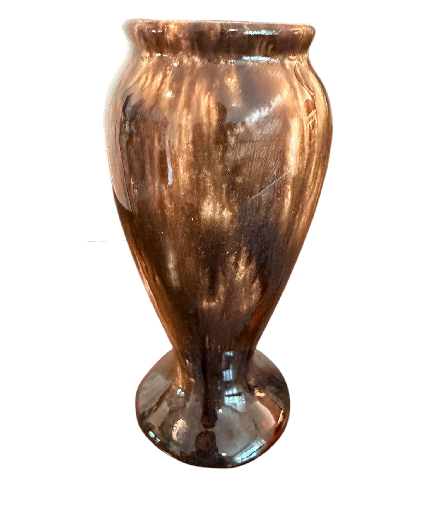 Brush McCoy Brown Onyx Vintage Vase #745 | 1930s Pottery | Mottled Drip Glaze Pedestal Vase